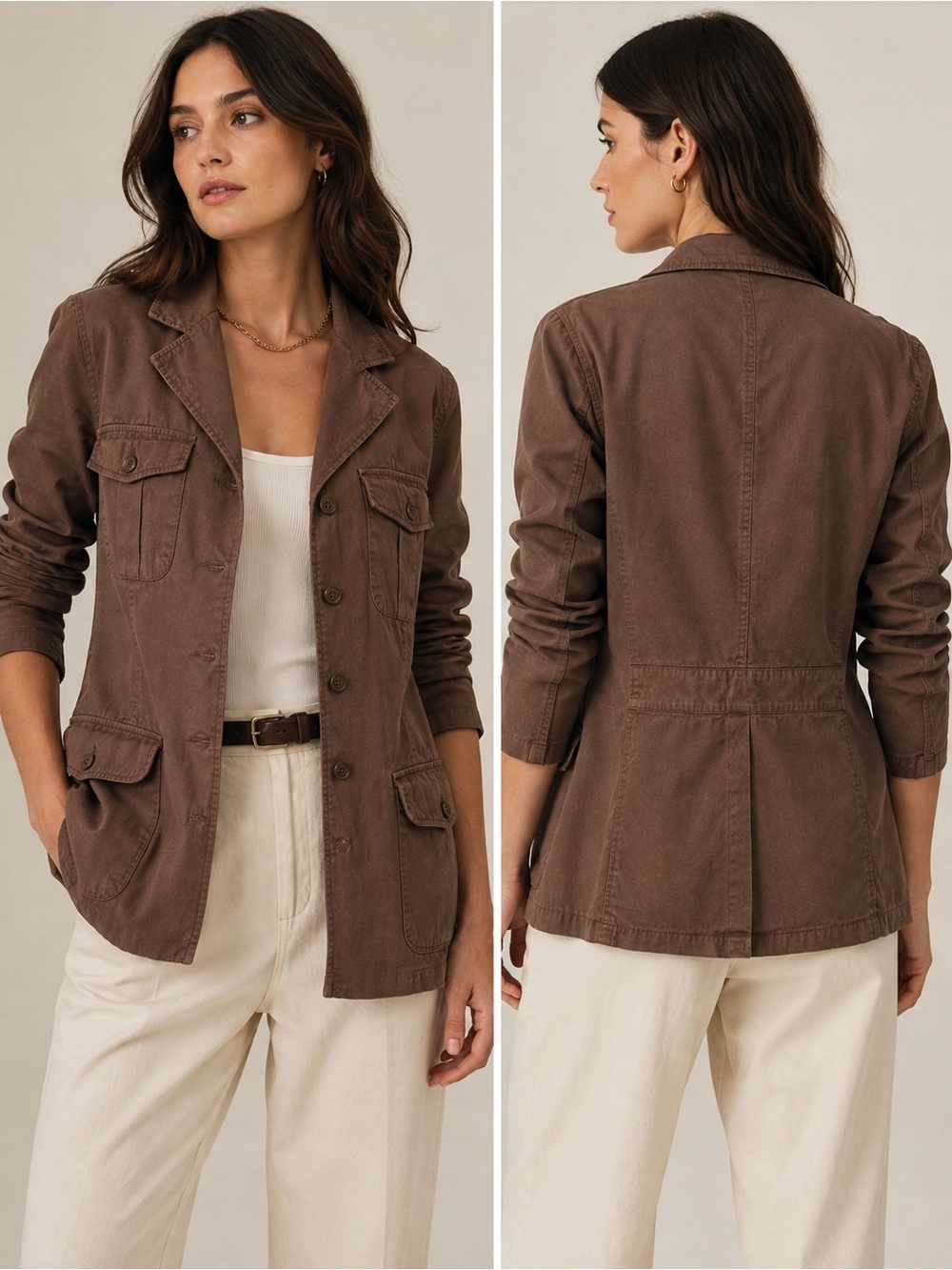 Vintage 90s Made in Italy Benetton Brown Cotton Safari Utility Jacket M